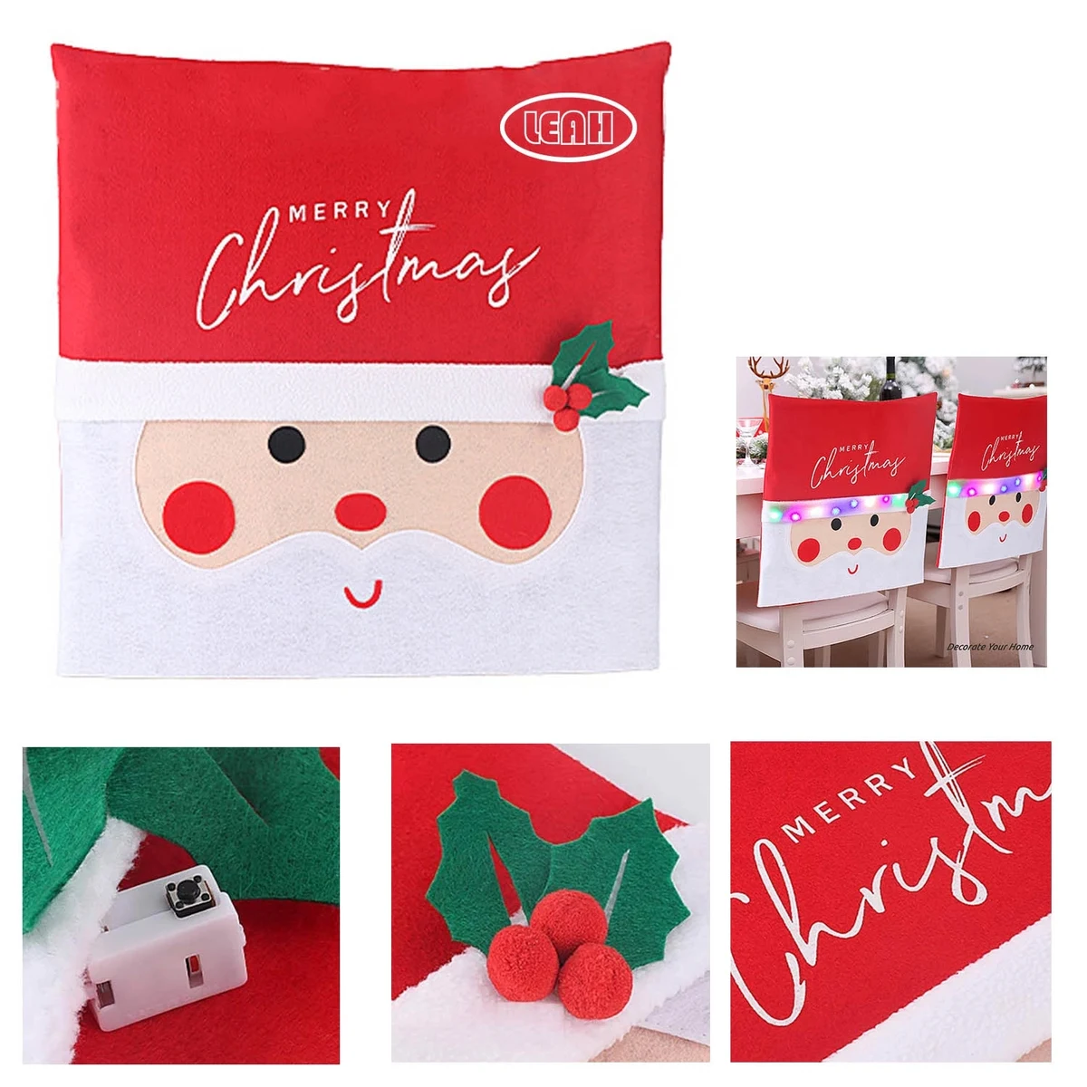 Led Santa Claus Hat Slipcover Xmas Chair Back Cover 1