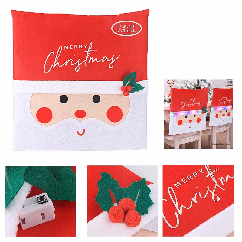 Led Santa Claus Hat Slipcover Xmas Chair Back Cover