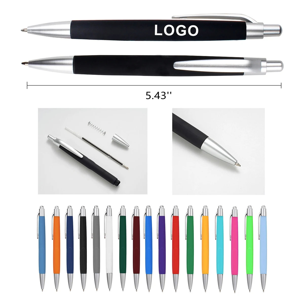 Custom Retractable 1 mm Black Ink Bright Color Ballpoint Pen 1