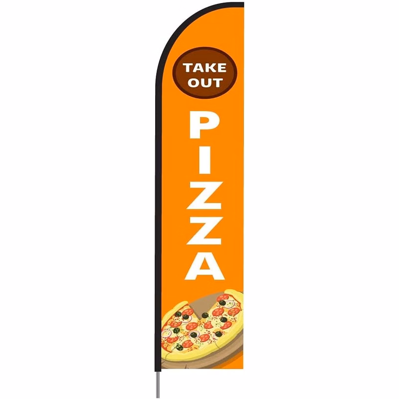 Pizza Takeout Food Delivery Feather Flag Swooper Banner Pole Kit for Store Sign Display, 15ft - Red