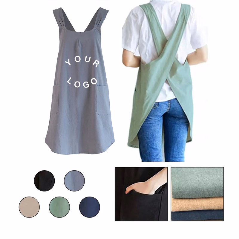 Cross Back Apron with Dual Pockets for Kitchen or Garden