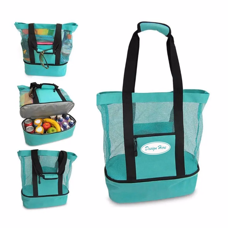 Mesh Beach Tote with Built-In Cooler Compartment