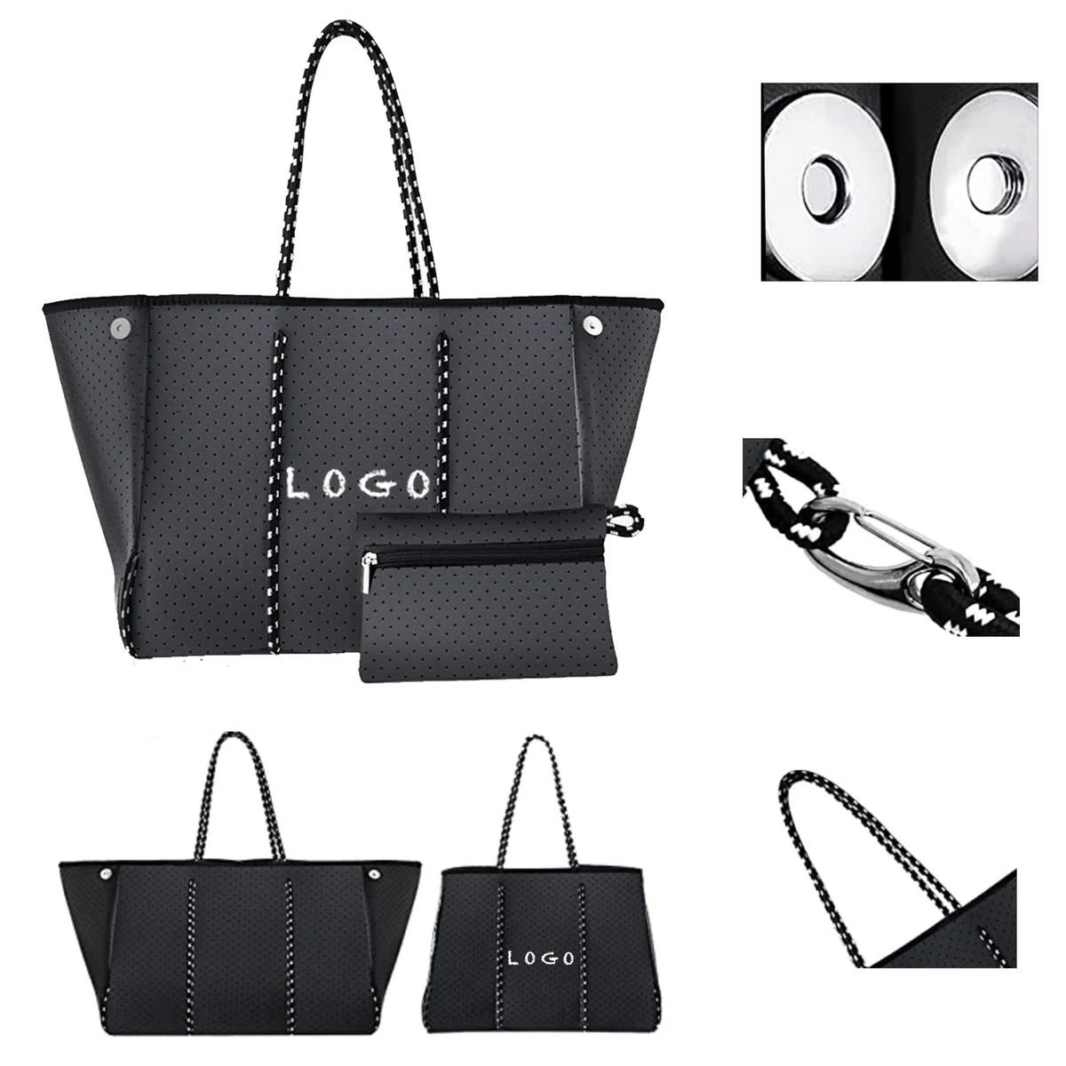 Neoprene Large Tote Bag With Small Pouch, custom tote bag with logo imprint 1