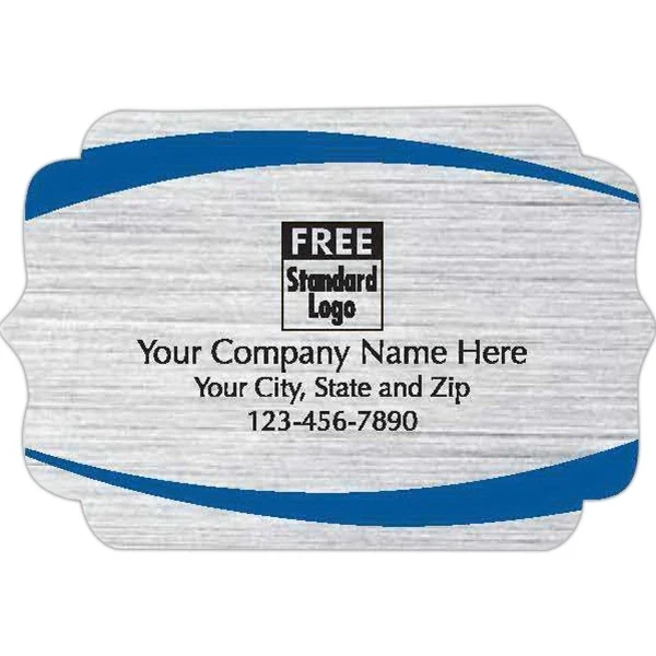 Bracket Label on Brushed Silver Poly with Blue Arcs 1