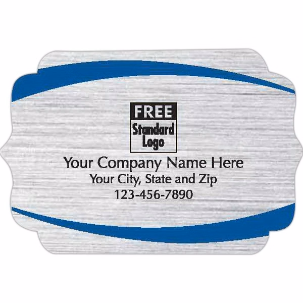 Bracket Label on Brushed Silver Poly with Blue Arcs