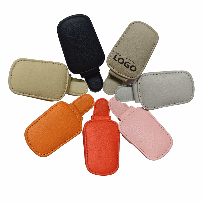 Multicolor PU Leather Car Glass Holder Clip