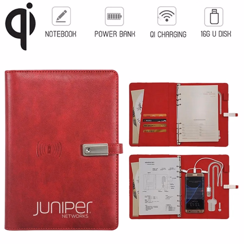 PU Leather Notebook W/ 8000mAh Wireless Charging Power Bank