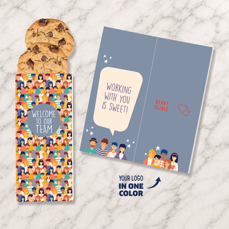 One Color Foil-Stamped Stock Welcome Sweeter Cards with Chocolate Chip Cookies