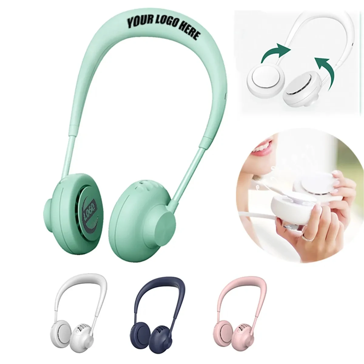 3 Wind Speed USB Rechargeable Leafless Hanging Neck Fan 1