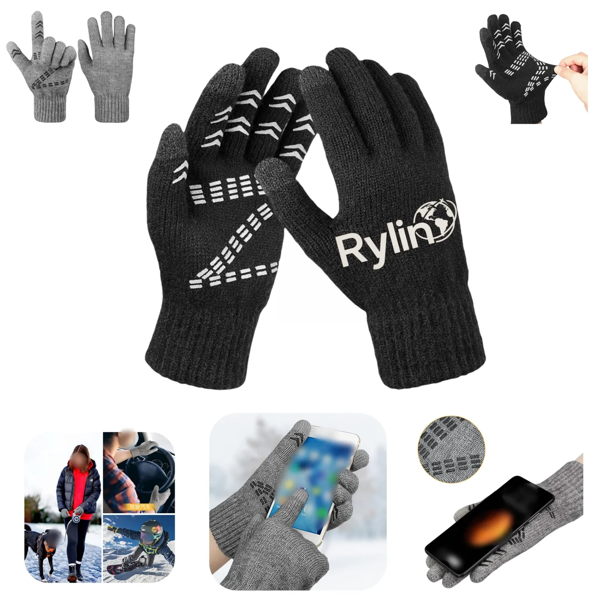 Fleece-Lined Outdoor Cycling Knitted Touchscreen Gloves" 1