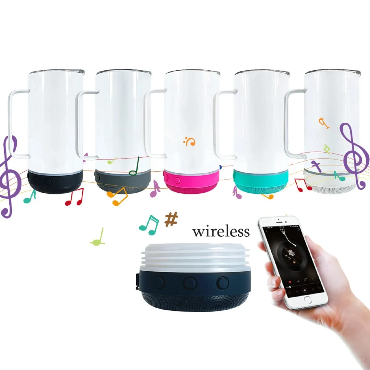 14 Oz. Double Wall Wireless Speaker Water Mug with Handle 1