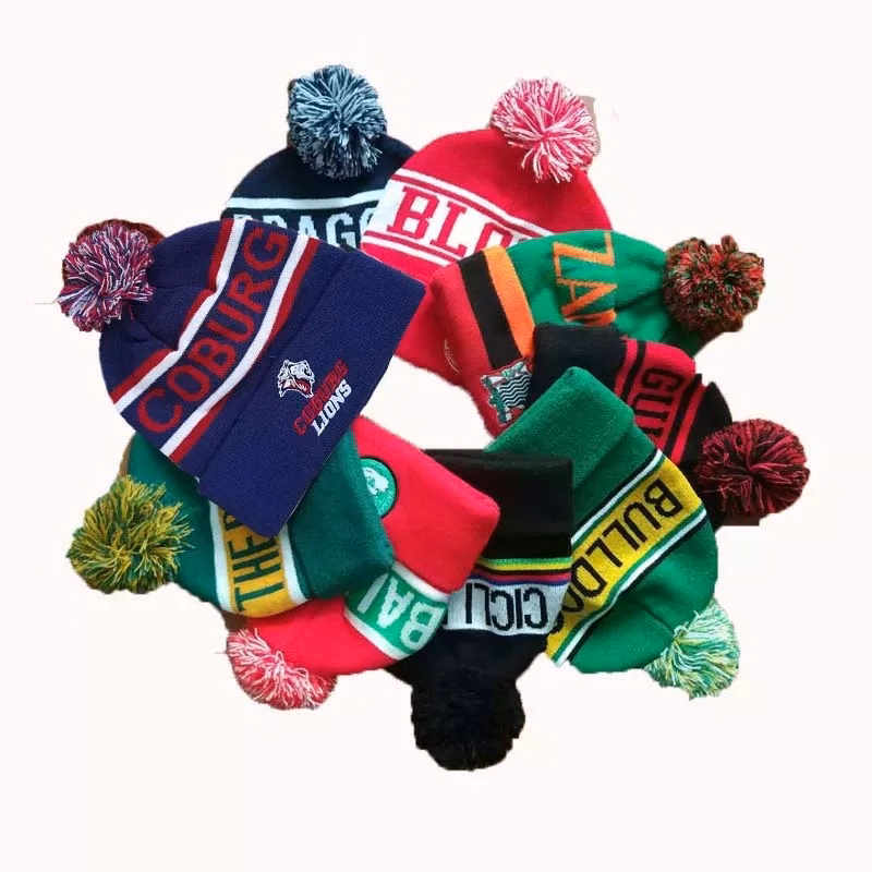 Jacquard knitted beanie hat with pom/ Bobble hat