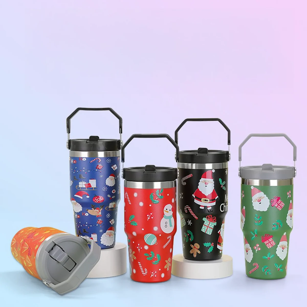 30 Oz. Custom Christmas Theme Vacuum Mug with Straw Lid 1