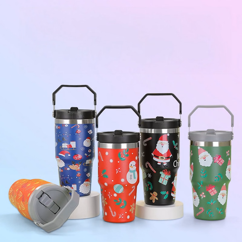 30 Oz. Custom Christmas Theme Vacuum Mug with Straw Lid