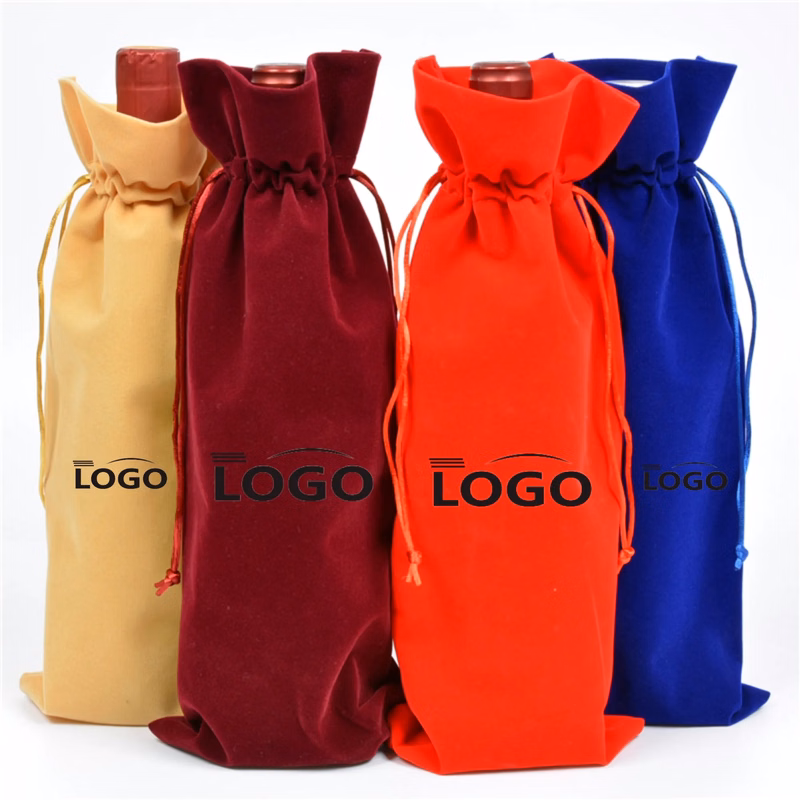 Luxury Flannelette Velvet Wine Tote Bags With Drawstring