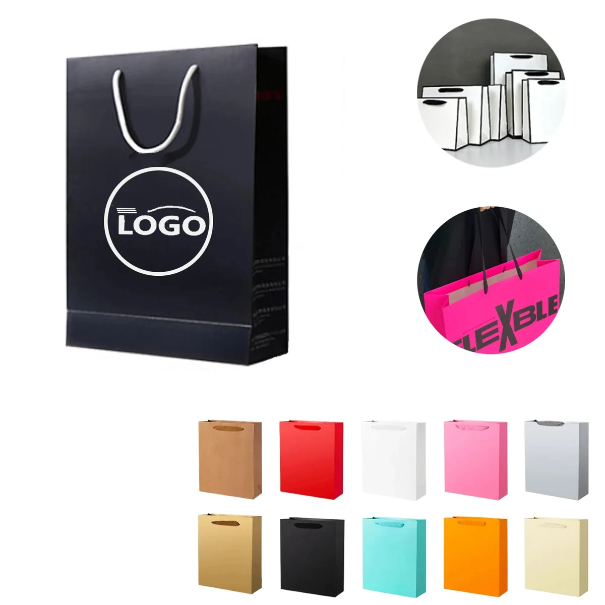 MOQ100 Custom Size White Card Paper Bag 1