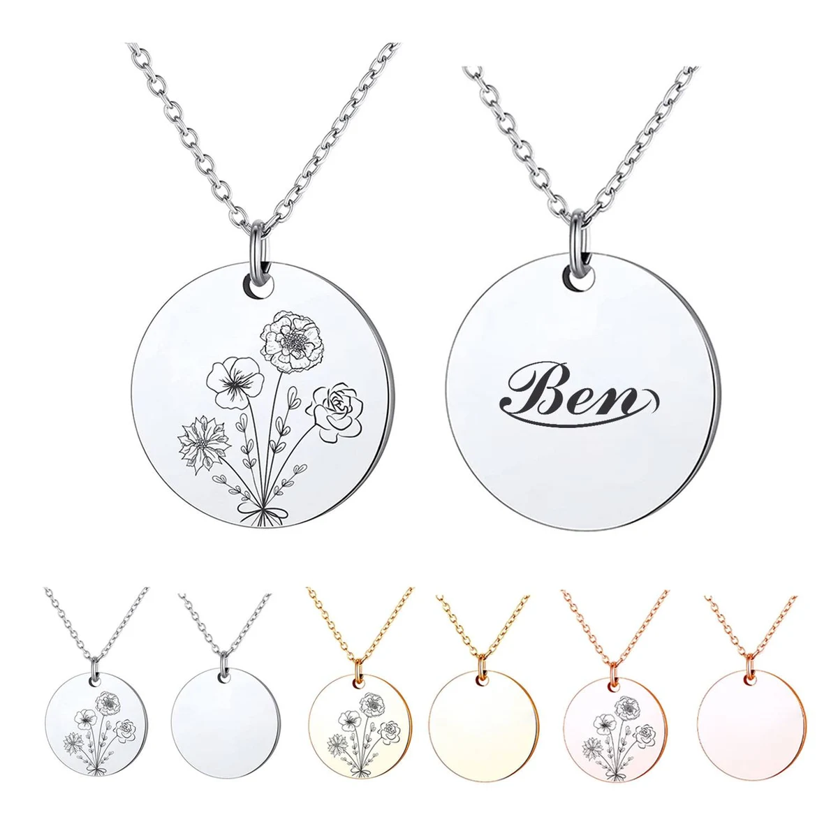 Custom Birth Month Flower Necklace W/ Floral Coin 1