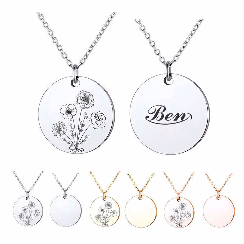 Custom Birth Month Flower Necklace W/ Floral Coin