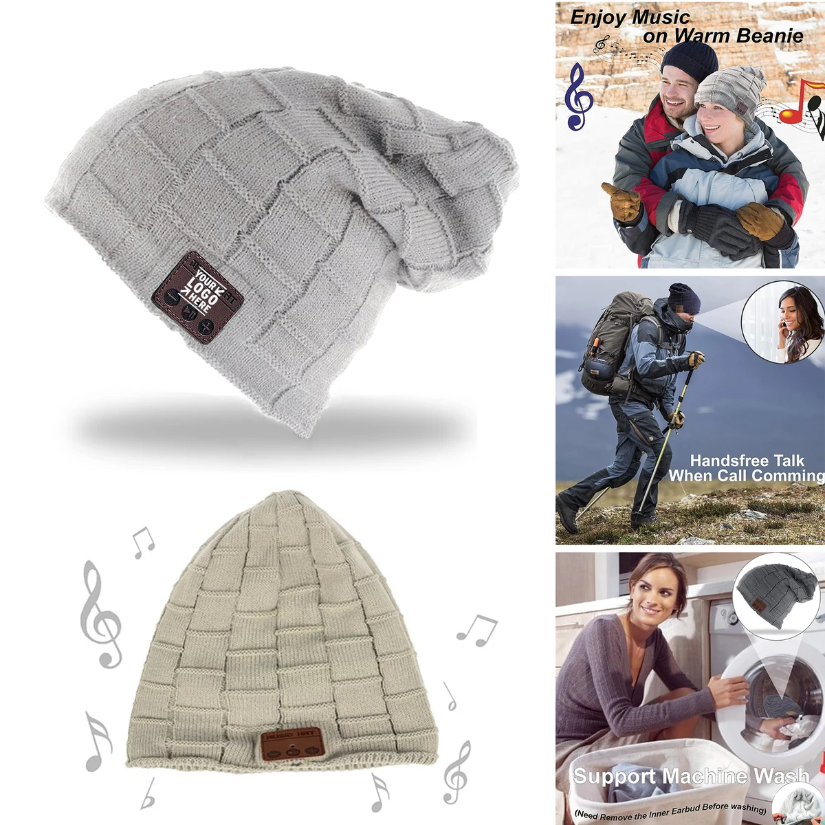 Women Girl Upgrade Pompom Musical Headphone Stereo Speaker Wireless Beanie Music Hat 1