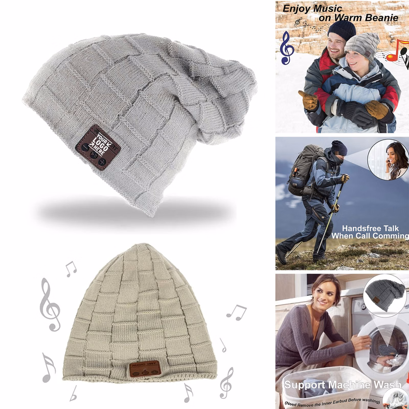 Women Girl Upgrade Pompom Musical Headphone Stereo Speaker Wireless Beanie Music Hat 