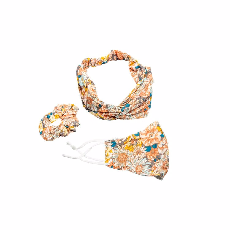 3-Piece Fashion Facemask - Headband Scrunchie Floral
