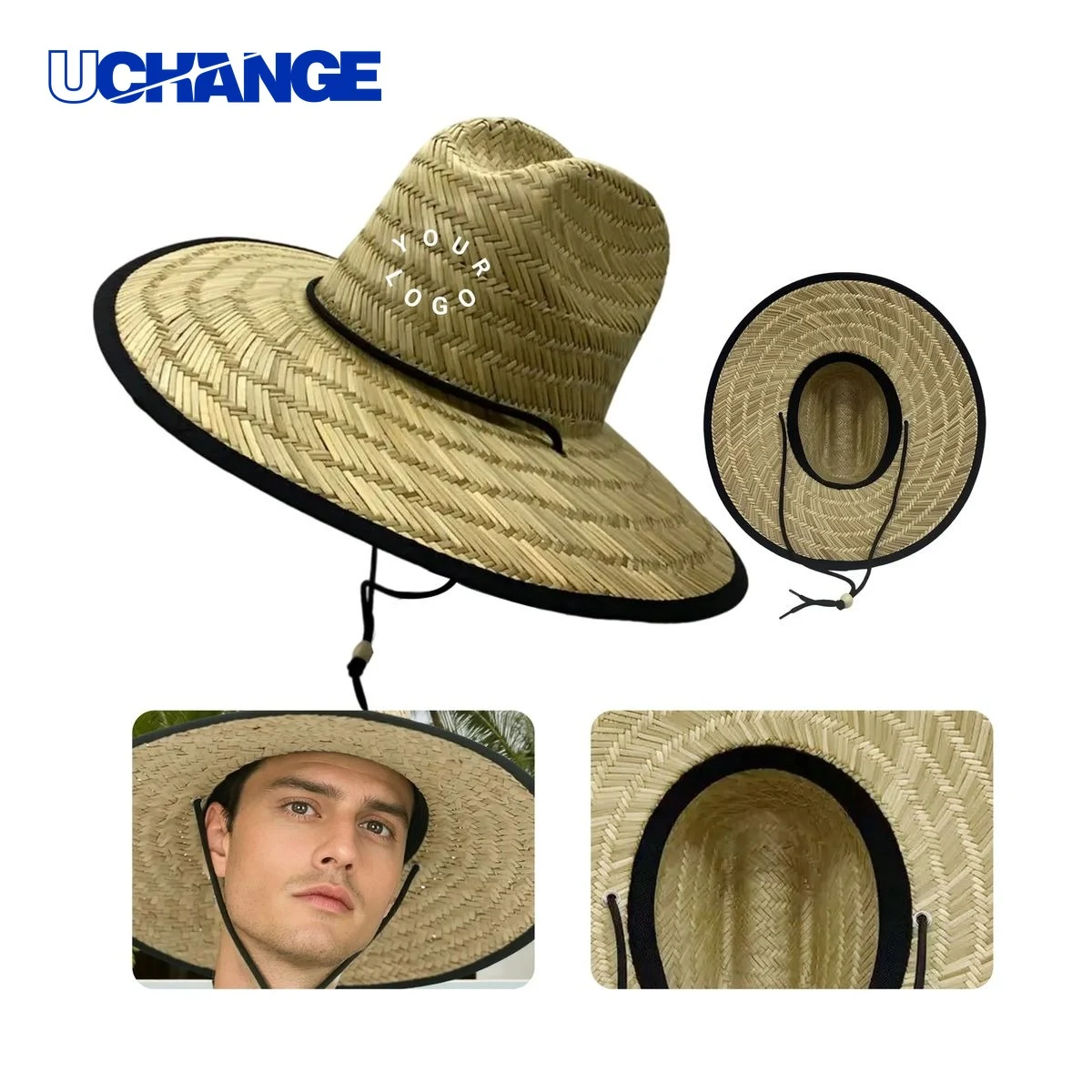 UPF50+ Lifeguard Straw Hat Headwear with Wide Brim 1