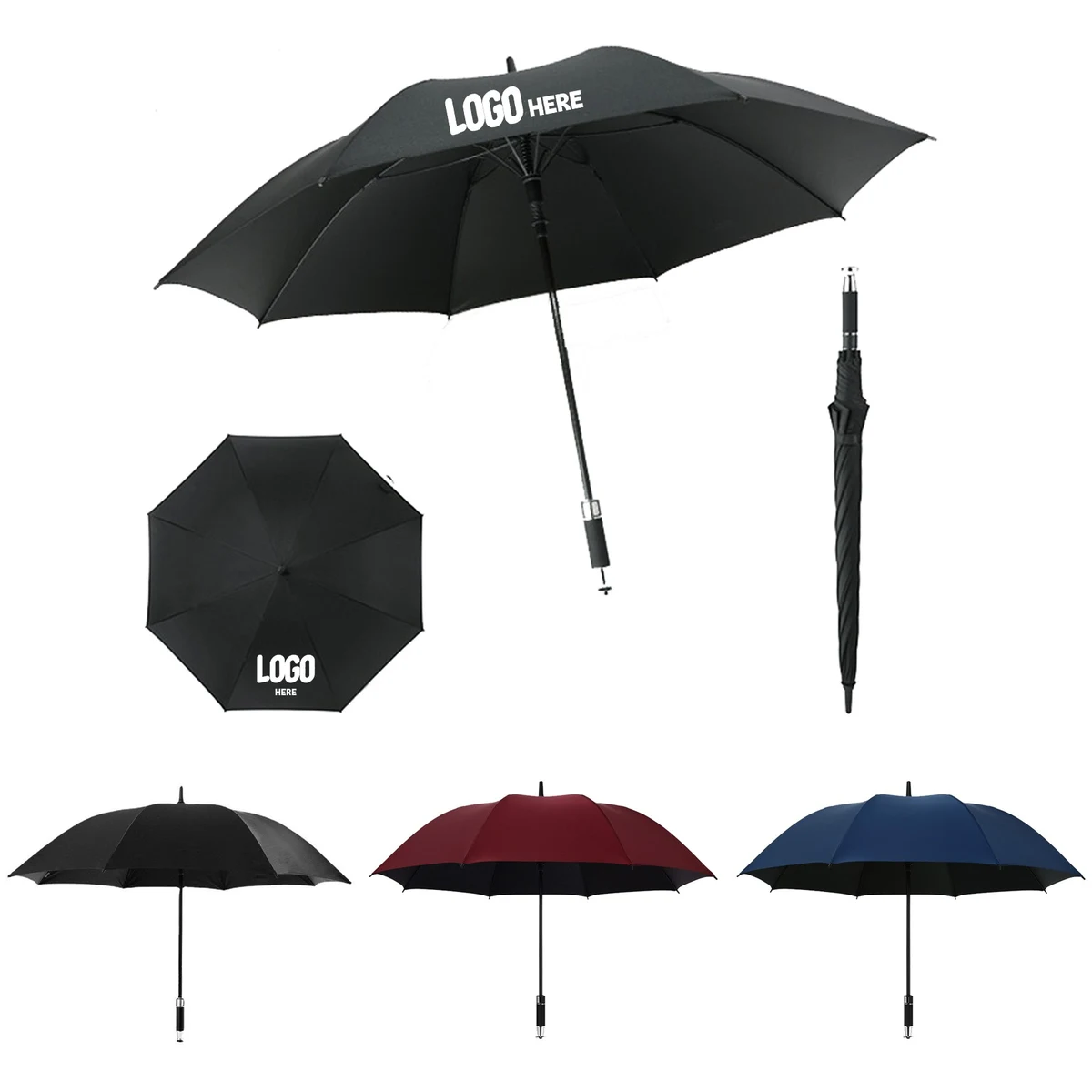 8 Ribs Straight Golf Umbrella with Stylish Silver Handle 1