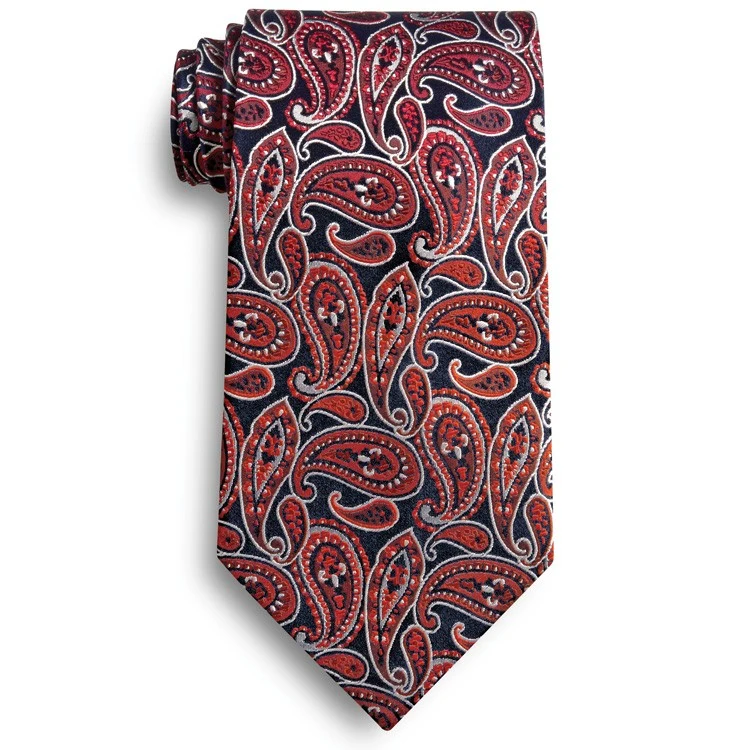 Navy Blue and Maroon Silk Paisley Tie 1