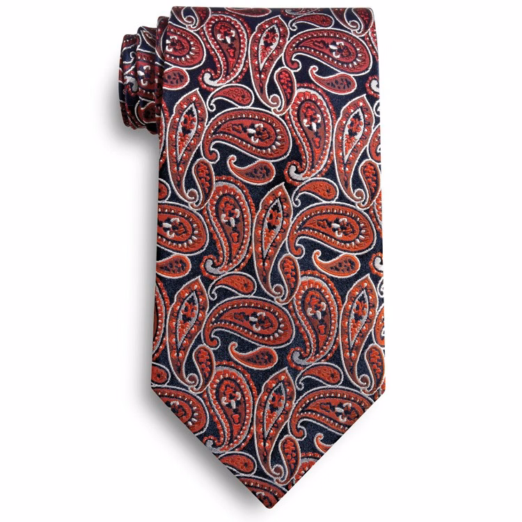 Navy Blue and Maroon Silk Paisley Tie