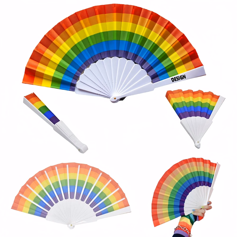 Rainbow Plastic Folding Fan