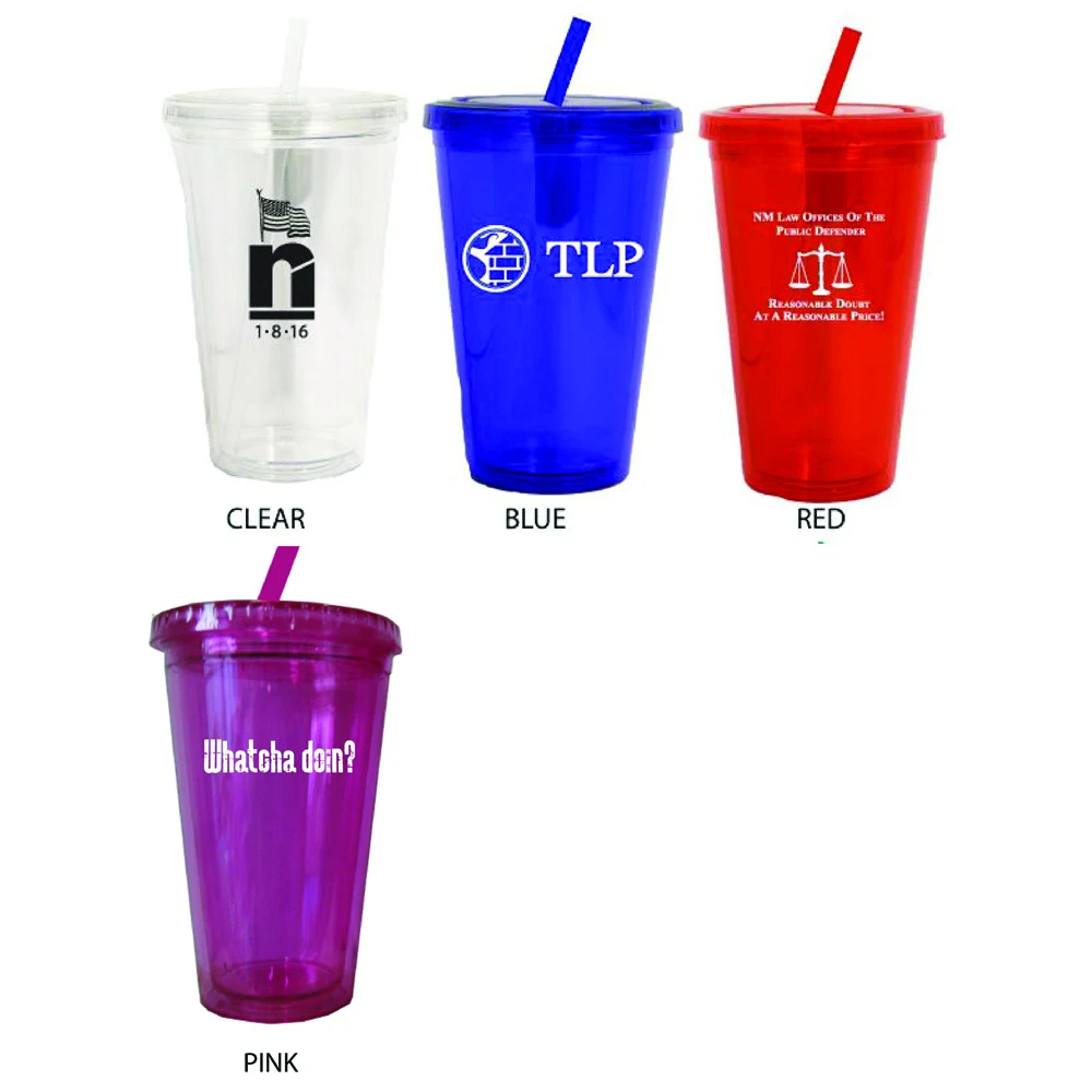 16 Oz Acrylic Double Wall Drink Cup W / Straw 1