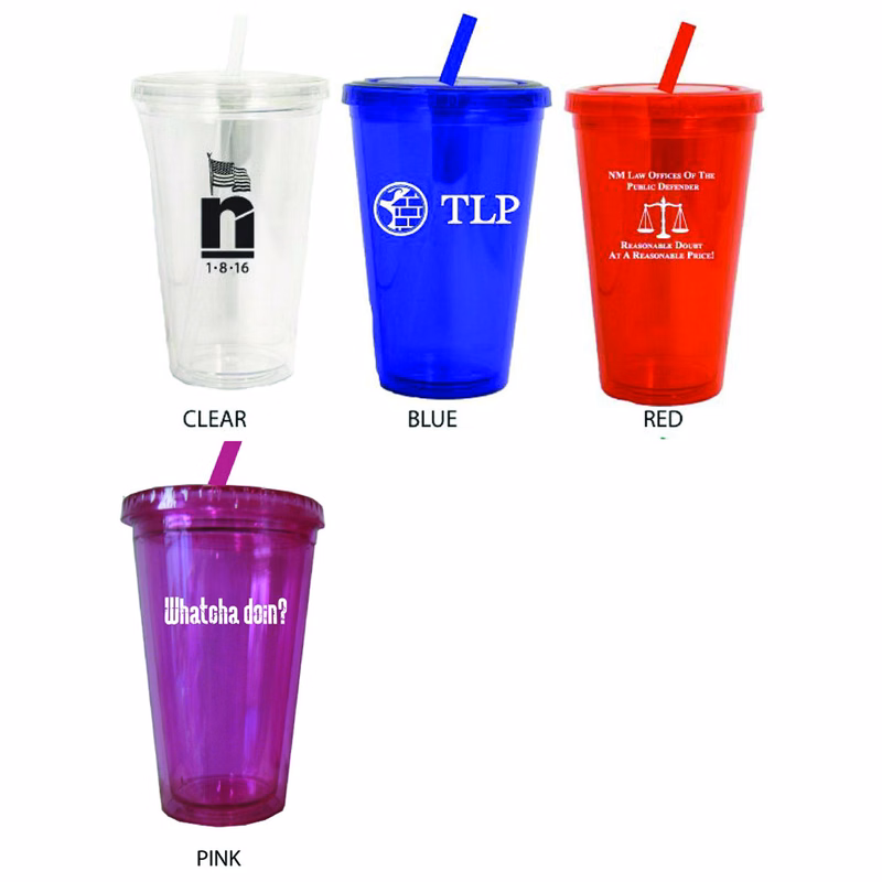 16 Oz Acrylic Double Wall Drink Cup W / Straw