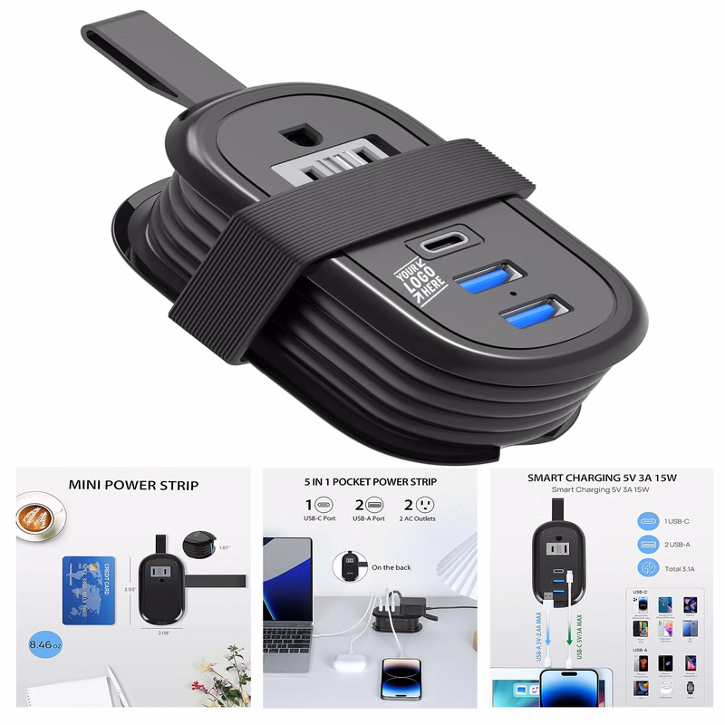 3.4A USB C Ports Non Surge Protector with Flat Plug Extension Cord 4FT Small Travel Power Strip
