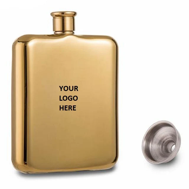 Gold Color Mirror Finished Hip Flask 6oz 1