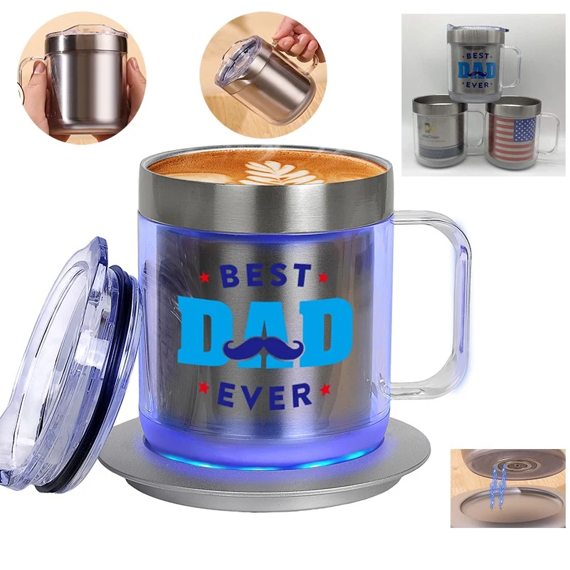 Heated Stainless Steel Charging Double Walled Coffee Tumbler Mug Set 1