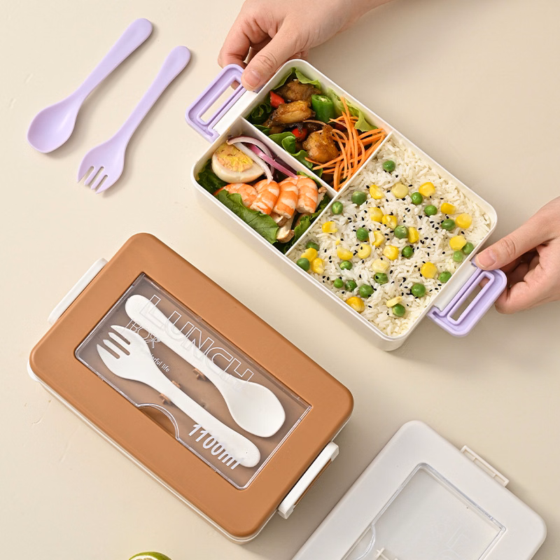 Portable Square Lunch Box With Cutlery