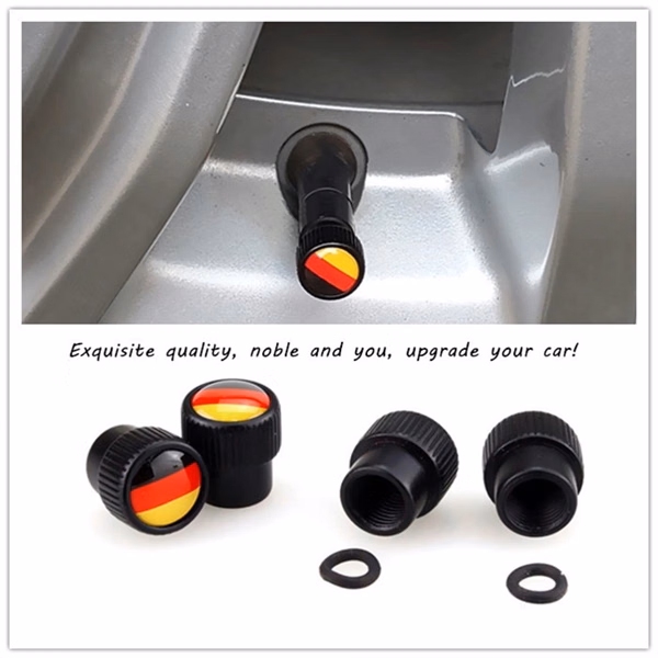 4pcs Tire Valve Stem Caps And Keychain Set Accessories Decal