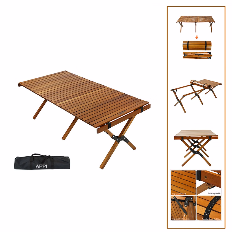 Wood Foldable Camping Egg Roll Table