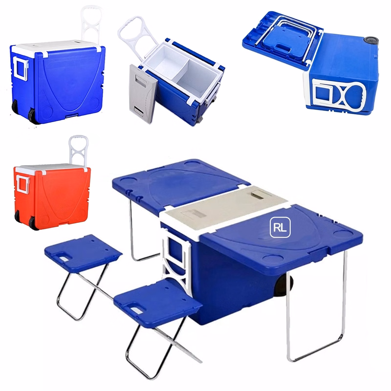 Multi Function Outdoor Cooler Picnic Camping Table 2 Chairs