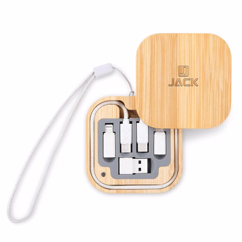 Bamboo Multifunction Cable Conversion Adapter Storage Box