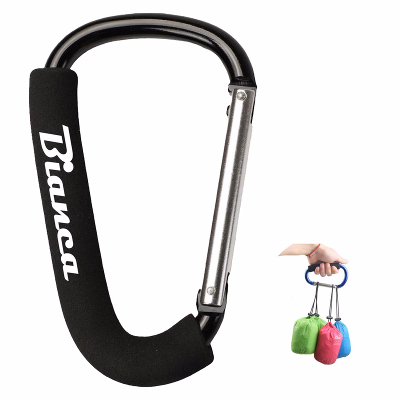 Large Aluminum Carabiner Strollers Hook w/ Sponge Grip