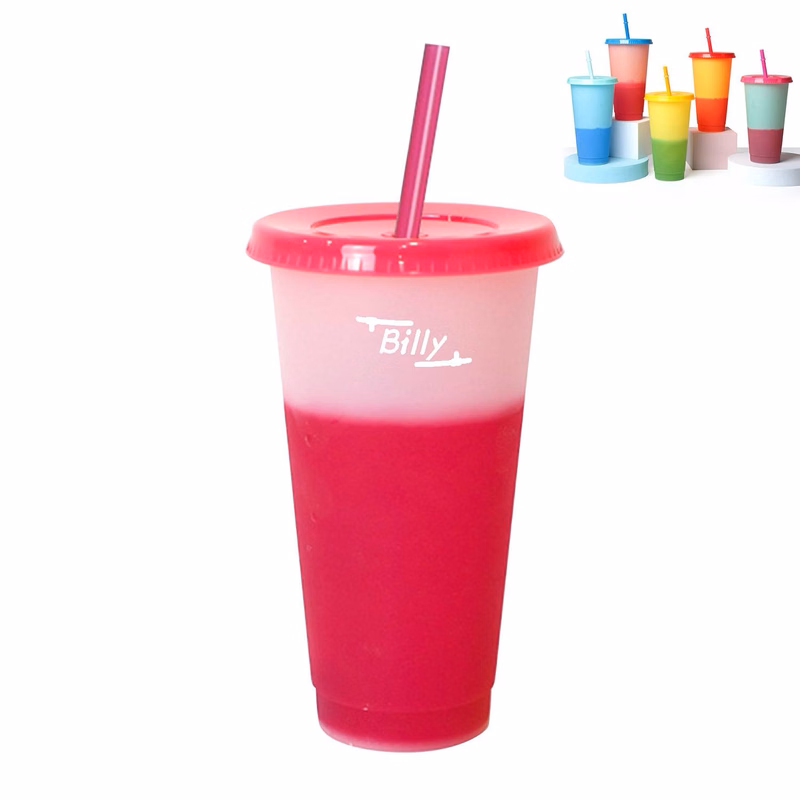 Plastic Color Changing Beverage Cups With Straw