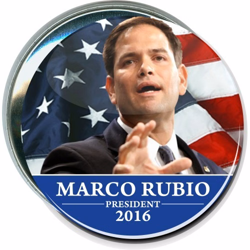 Marco Rubio President 2016, American Flag, Political Button