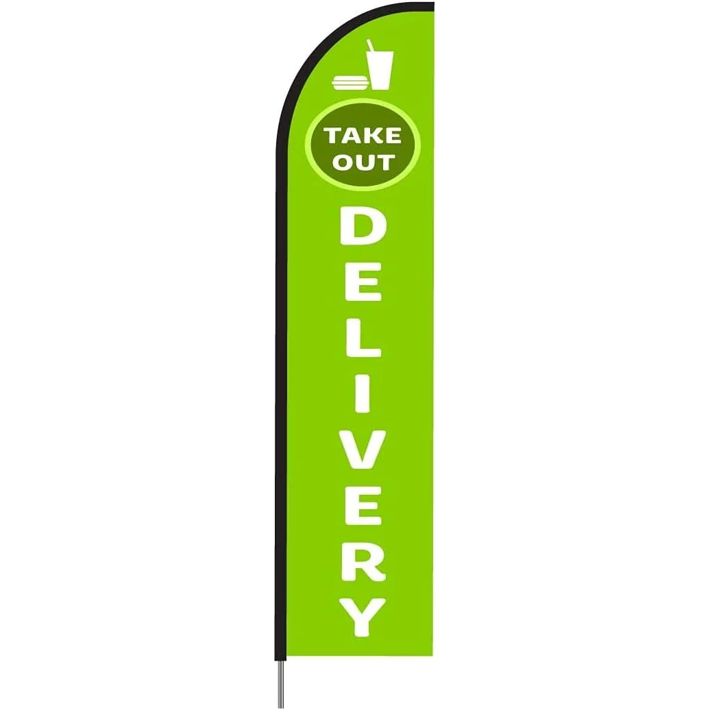 Takeout Food Delivery Feather Flag Swooper Banner Pole Kit Outdoor Store Sign Display, 15ft 1