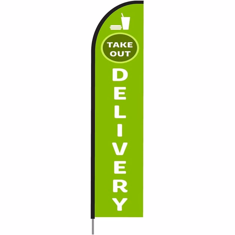 Takeout Food Delivery Feather Flag Swooper Banner Pole Kit Outdoor Store Sign Display, 15ft