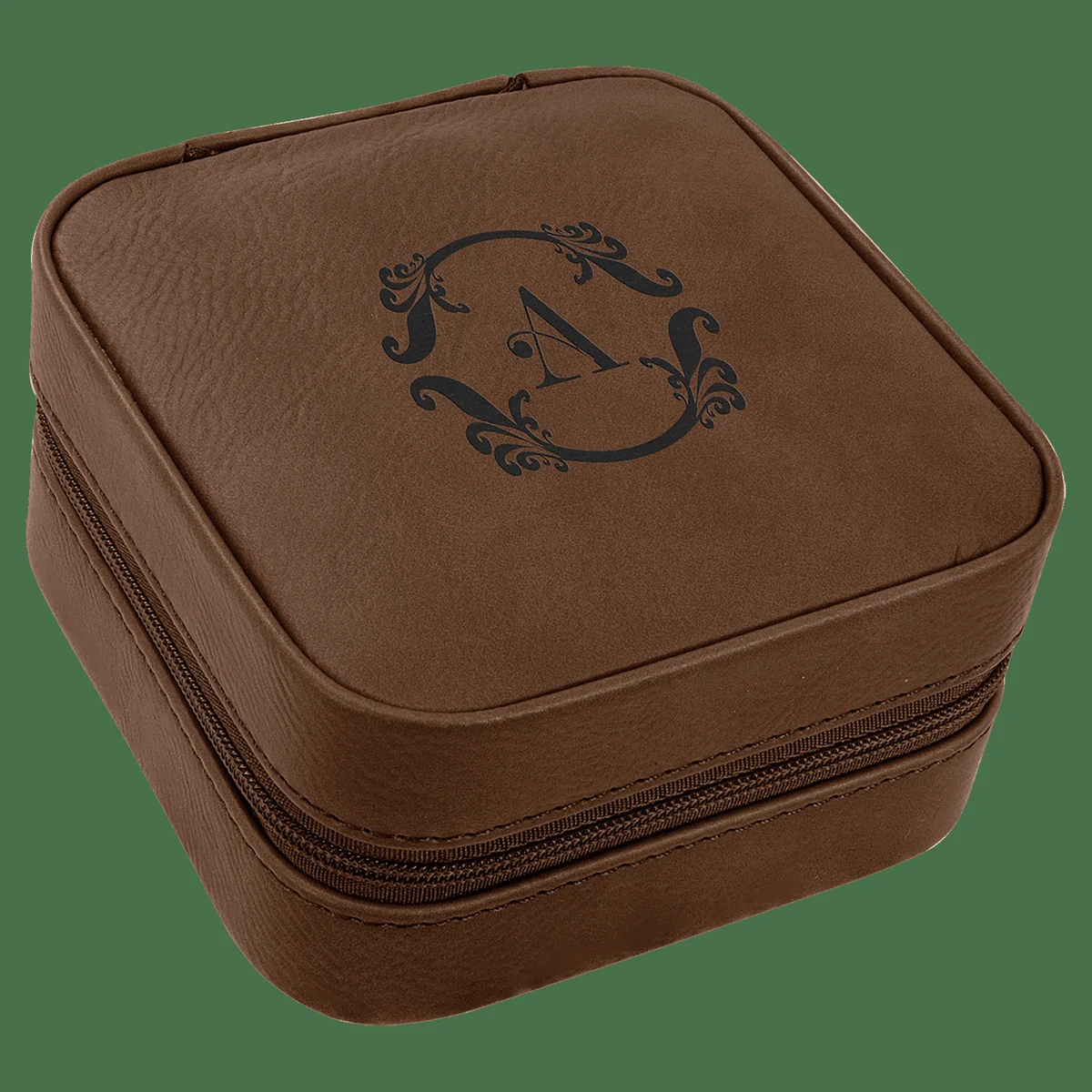 4" X 4" Dark Brown Leatherette Travel Jewelry Box with Black Lining 1