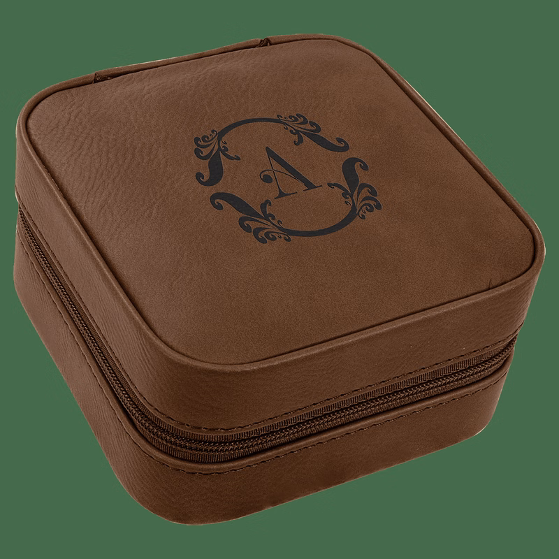 4" X 4" Dark Brown Leatherette Travel Jewelry Box with Black Lining