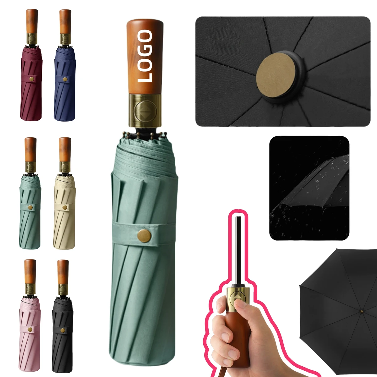 Folding Umbrella With Wooden Handle 1