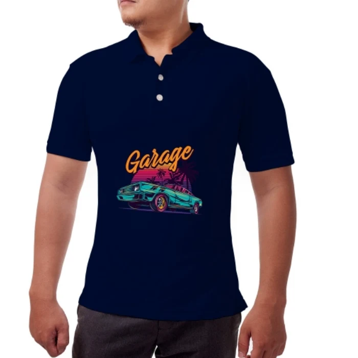 Men's Blue Polo Shirt - Printed (Front and Back) 1