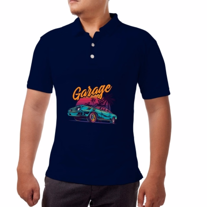 Men's Blue Polo Shirt - Printed (Front and Back)